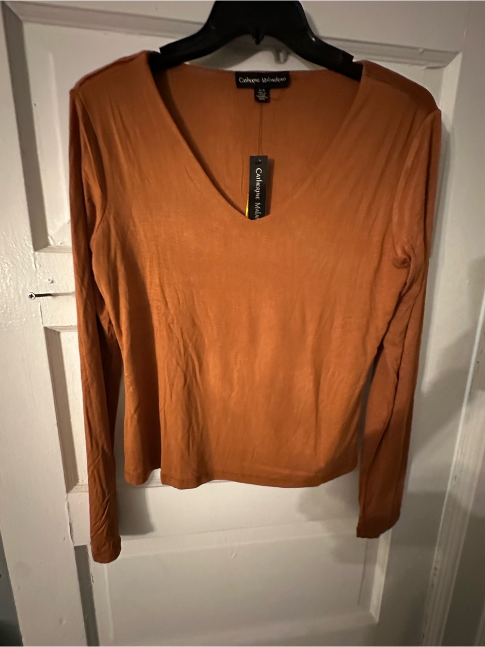 Catherine Malandrino Rust Orange V-Neck Long Sleeve Top